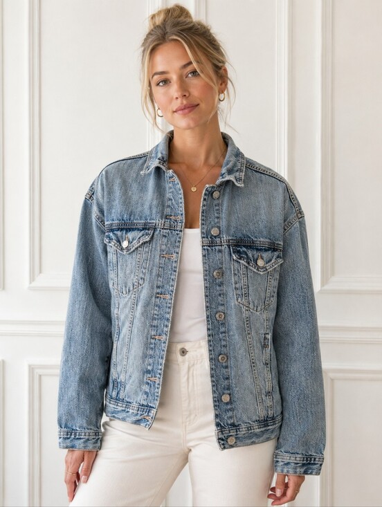 American Eagle Outfitters Jackets & Blazers - American Eagle Distressed Denim Jean Jacket Light Wash Size XS Oversized
